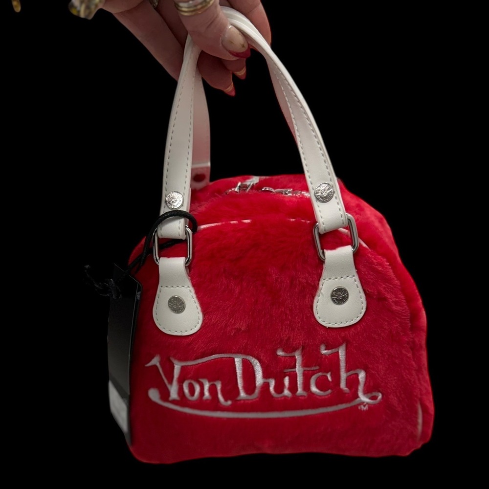 New‎ Von Dutch Red Fuzzy Mini Bowling Bag Duffle Purse NWT MSRP 149